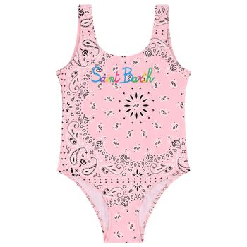 Girls Pink Paisley Logo Swimsuit