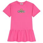 Girls Pink Teddy Bear Logo Dress, 5, hi-res