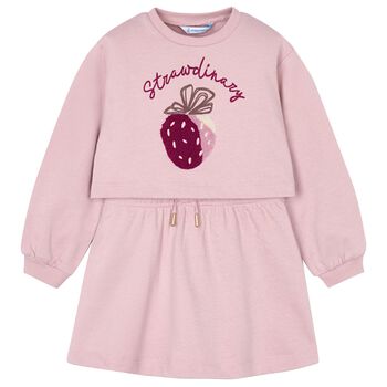 Girls Pink Strawberry Dress Set