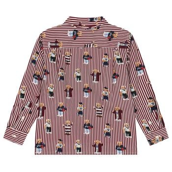 Boys White & Red Polo Bear Striped Shirt
