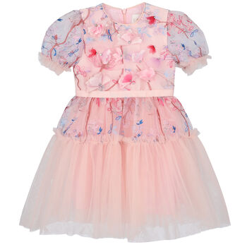 Girls Pink Embroidered Tulle Dress