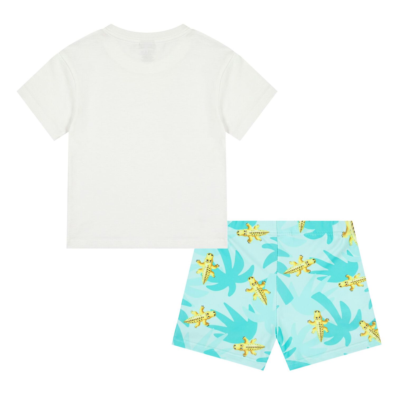 Younger Boys White & Green Crocodile Swim Shorts Set, 1, hi-res