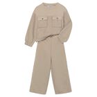 Girls Beige Trousers Set, 1, hi-res