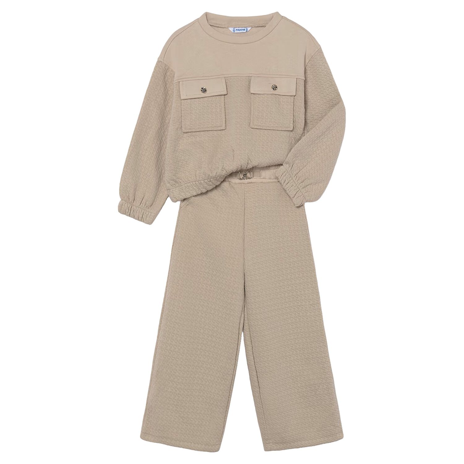 Girls Beige Trousers Set, 1, hi-res
