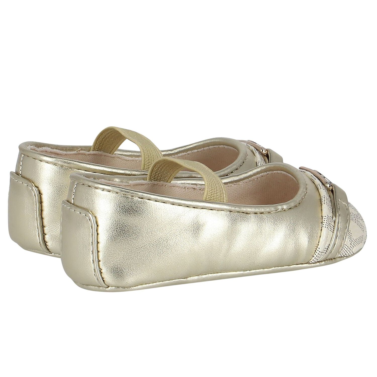 حذاء بنات ما قبل المشى بالشعار باللون الذهبي, 1, hi-res