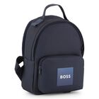 Boys Navy Blue Logo Canvas Backpack, 1, hi-res