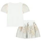Monnalisa Girls White & Gold Skirt Set | Junior Couture UAE