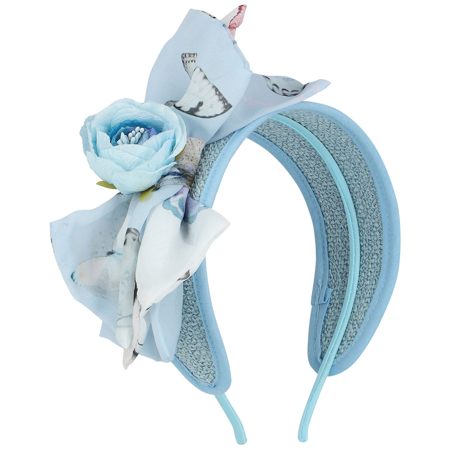 Girls Blue Wide Flower Headband, 1, hi-res image number null