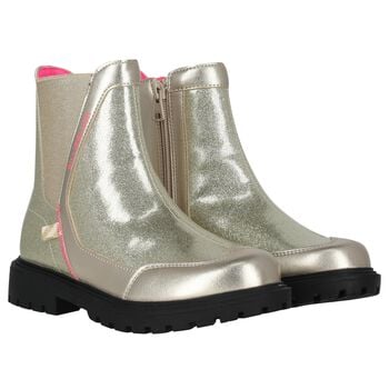 Girls Gold Faux Leather Ankle Boots