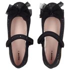 Girls Black Bow Glitter Shoes, 1, hi-res