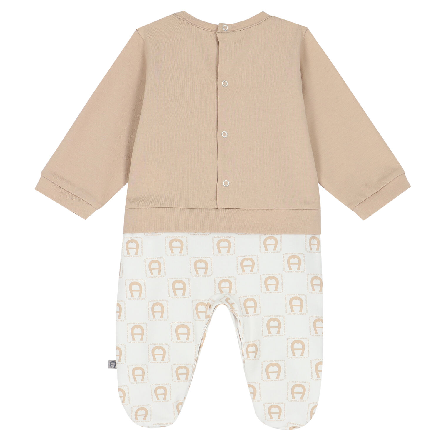 Beige & White Logo Babygrow, 1, hi-res
