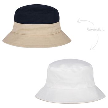 Baby Boys Beige, Navy Blue & White Logo Reversible Hat