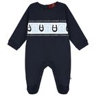 Baby Boys Navy Blue Logo Babygrow, 3, hi-res