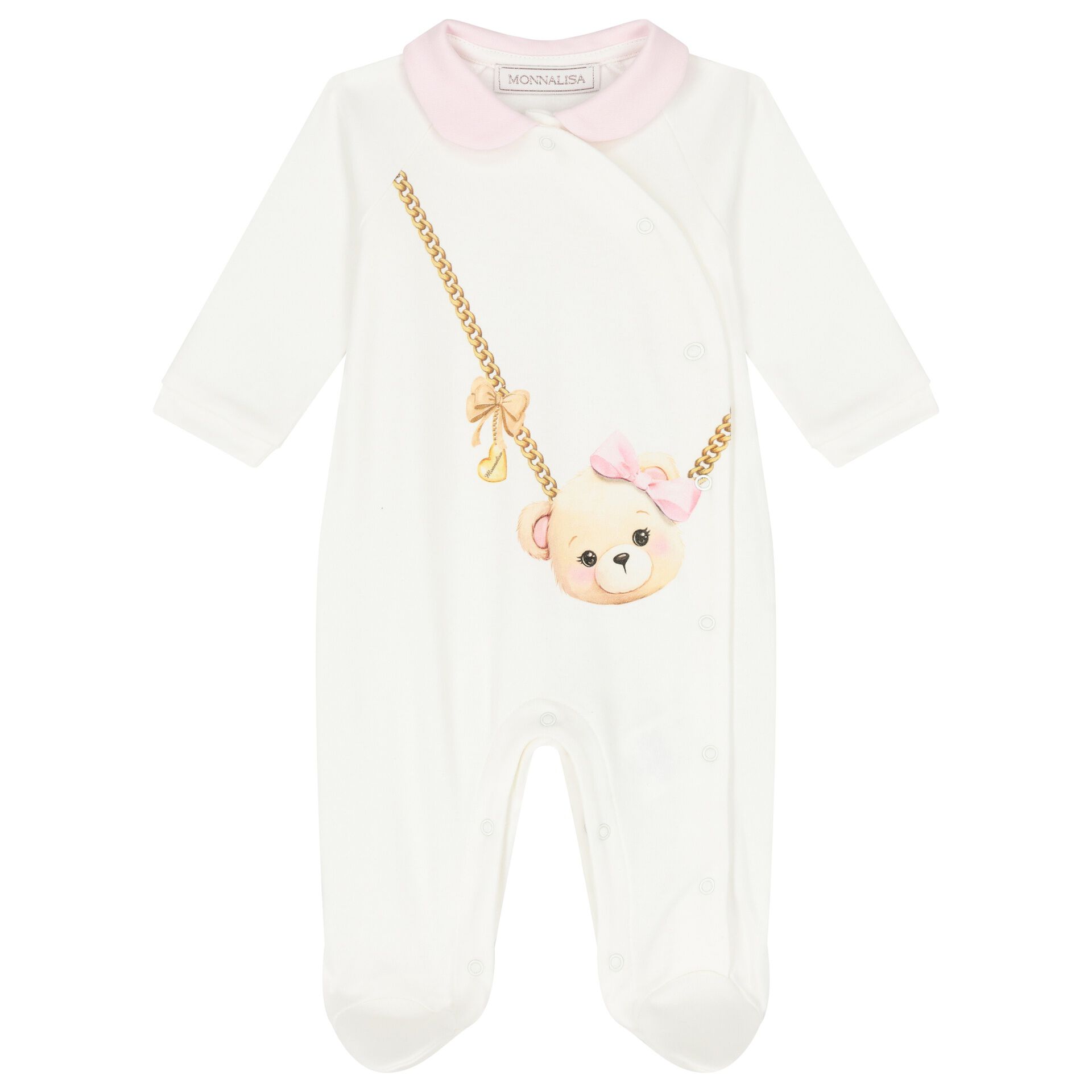 Monnalisa Baby Girls Ivory Pink Teddy Bear Babygrow Junior Couture UAE