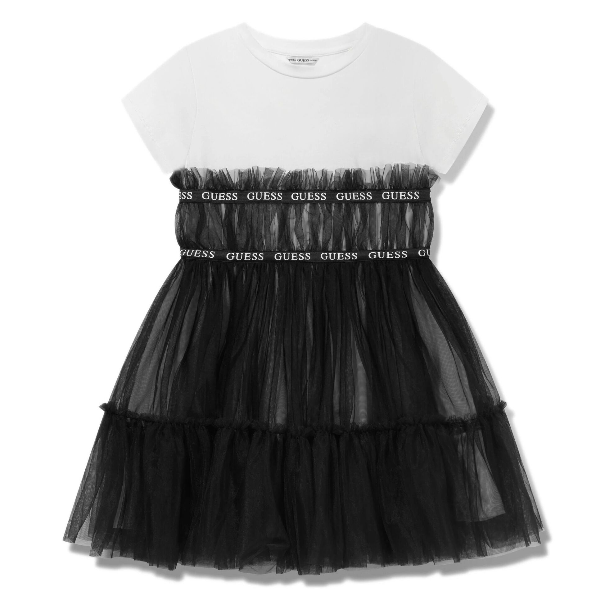 Guess Girls White Black Logo Tulle Dress Junior Couture UAE