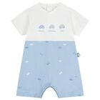 Baby Boys White & Blue Car Romper, 1, hi-res