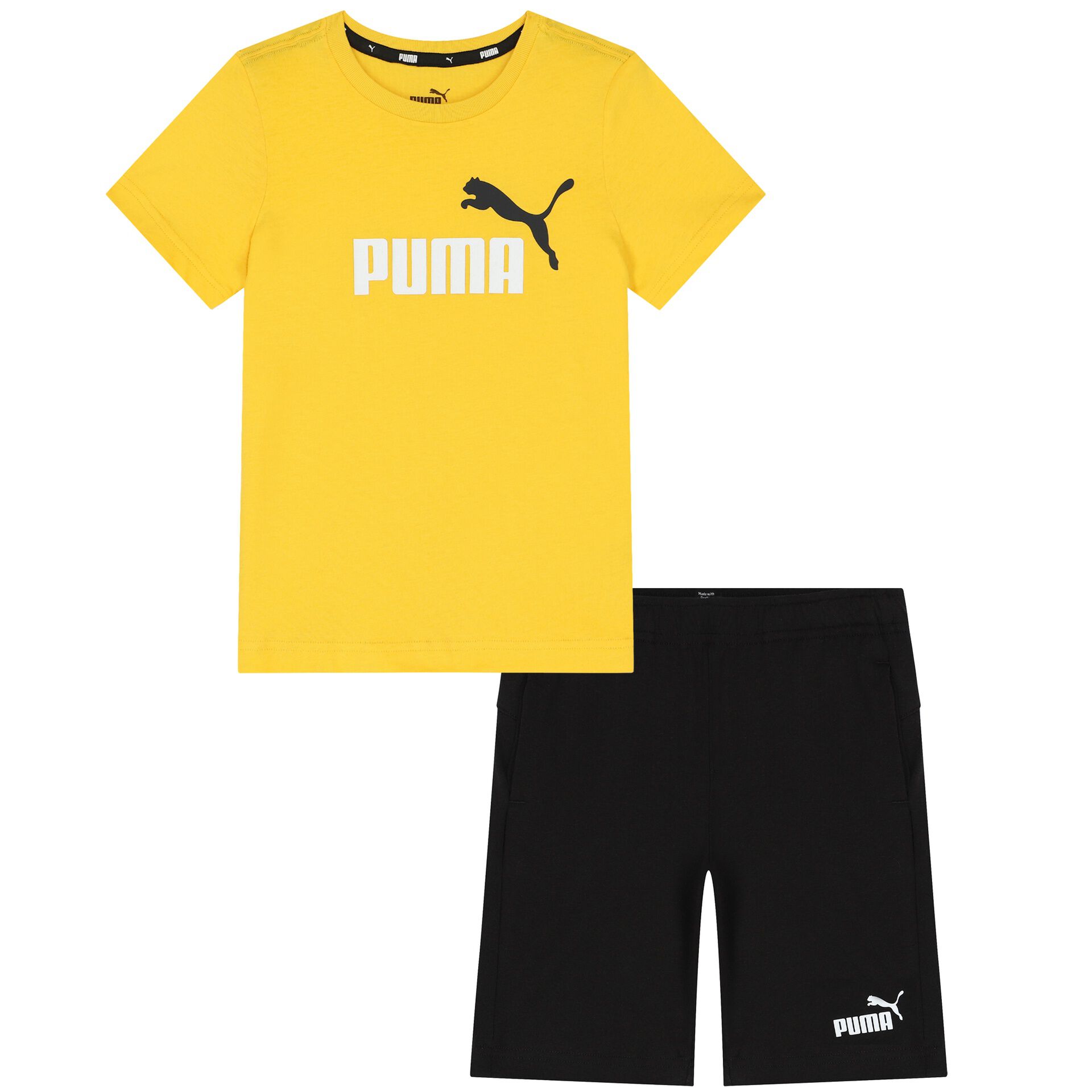 Puma Boys Yellow Black Logo Shorts Set Junior Couture UAE