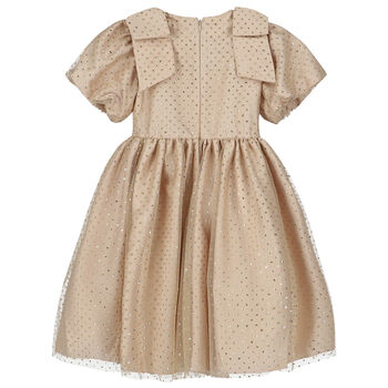 Girls Gold Glitter Polka Dot Dress