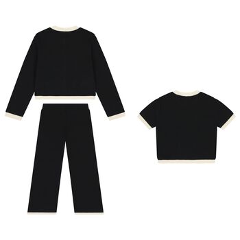 Girls Black & Beige Trousers Set