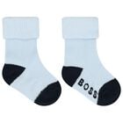 Baby Boys Blue & White Logo Socks ( 3-Pack ) , 2, hi-res