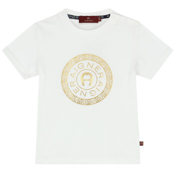Younger Boys White & Gold Logo T-Shirt
