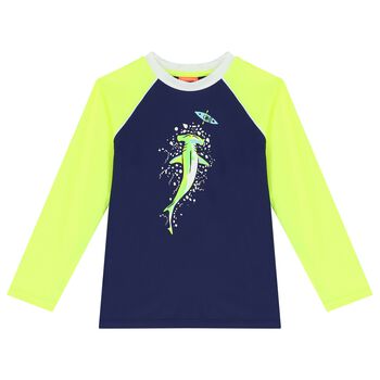 Boys Navy Blue & Neon Yellow Long Sleeve Rash Vest