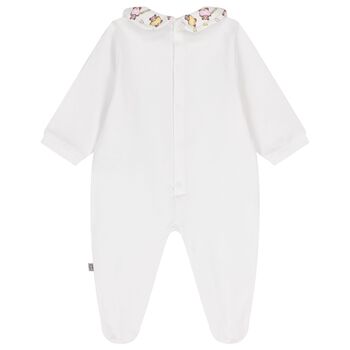 Baby Girls White Teddy Bear Logo Babygrow