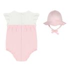Baby Girls White & Pink Romper & Hat Set, 1, hi-res