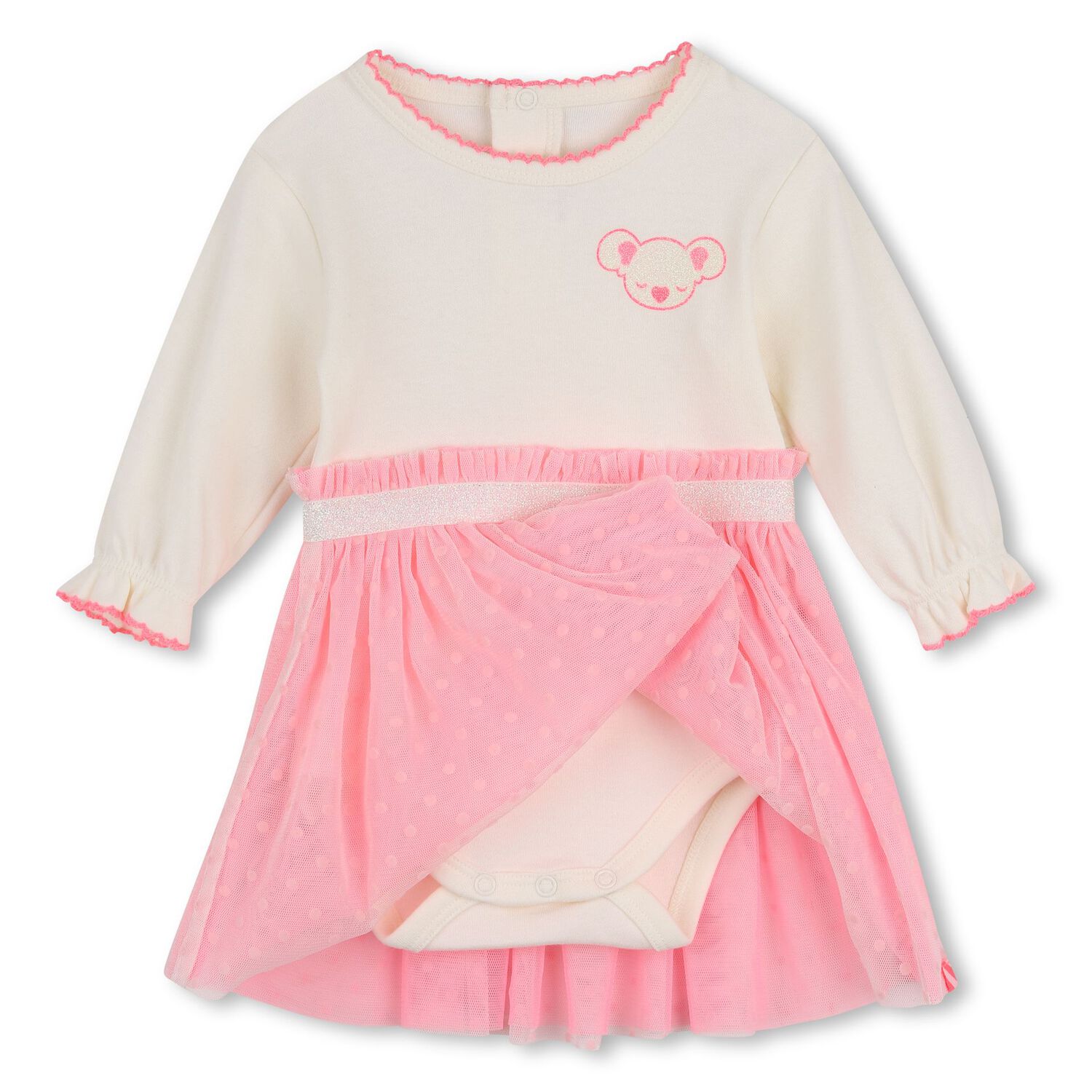 Baby Girls Ivory & Pink Tulle Dress, 1, hi-res