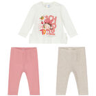 Younger Girls White, Pink & Beige Leggings Set, 2, hi-res