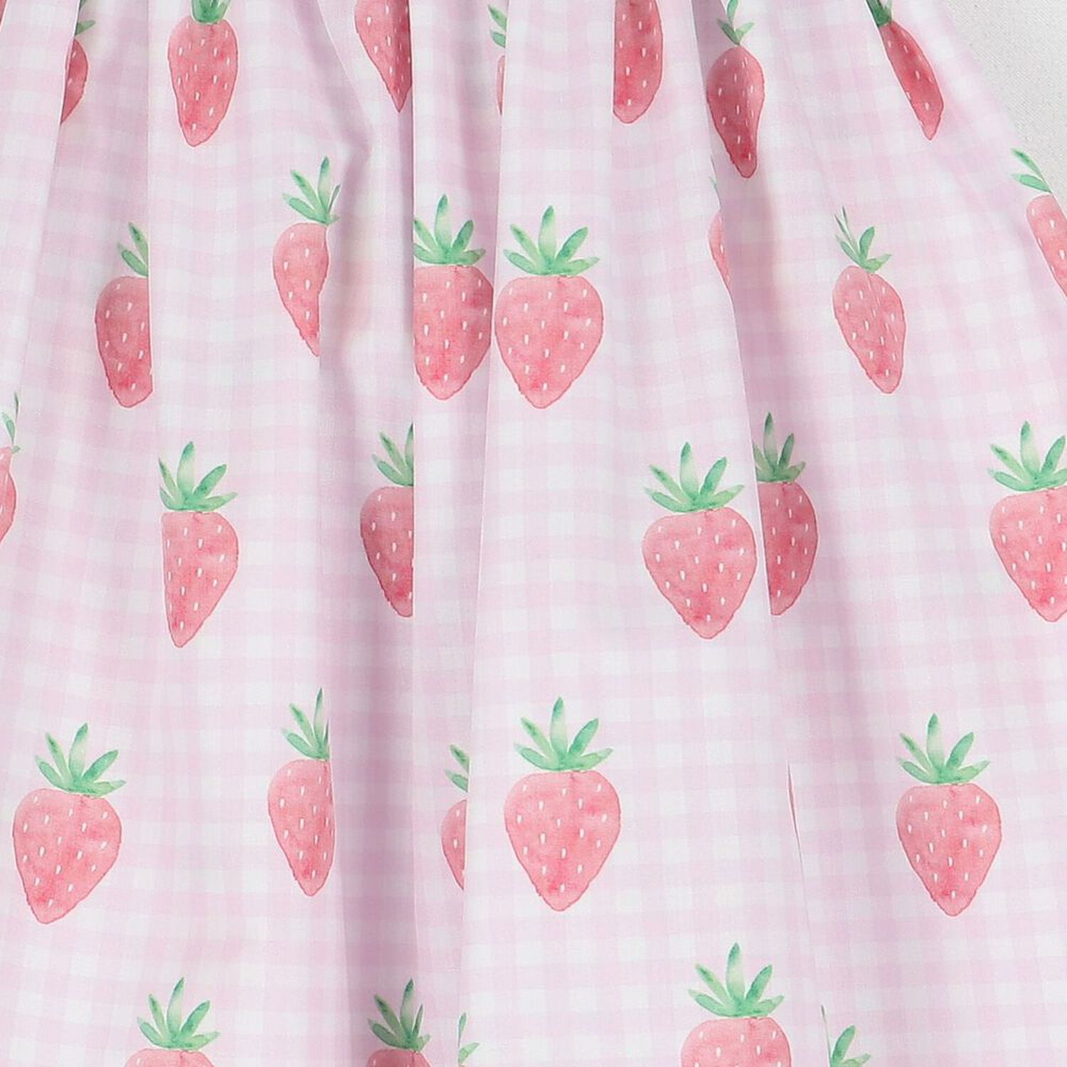 Girls White & Pink Gingham Strawberries Beach Dress, 4, hi-res