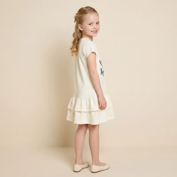 Girls Ivory Butterflies Logo Dress