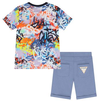 Boys Blue Graffiti Shorts Set