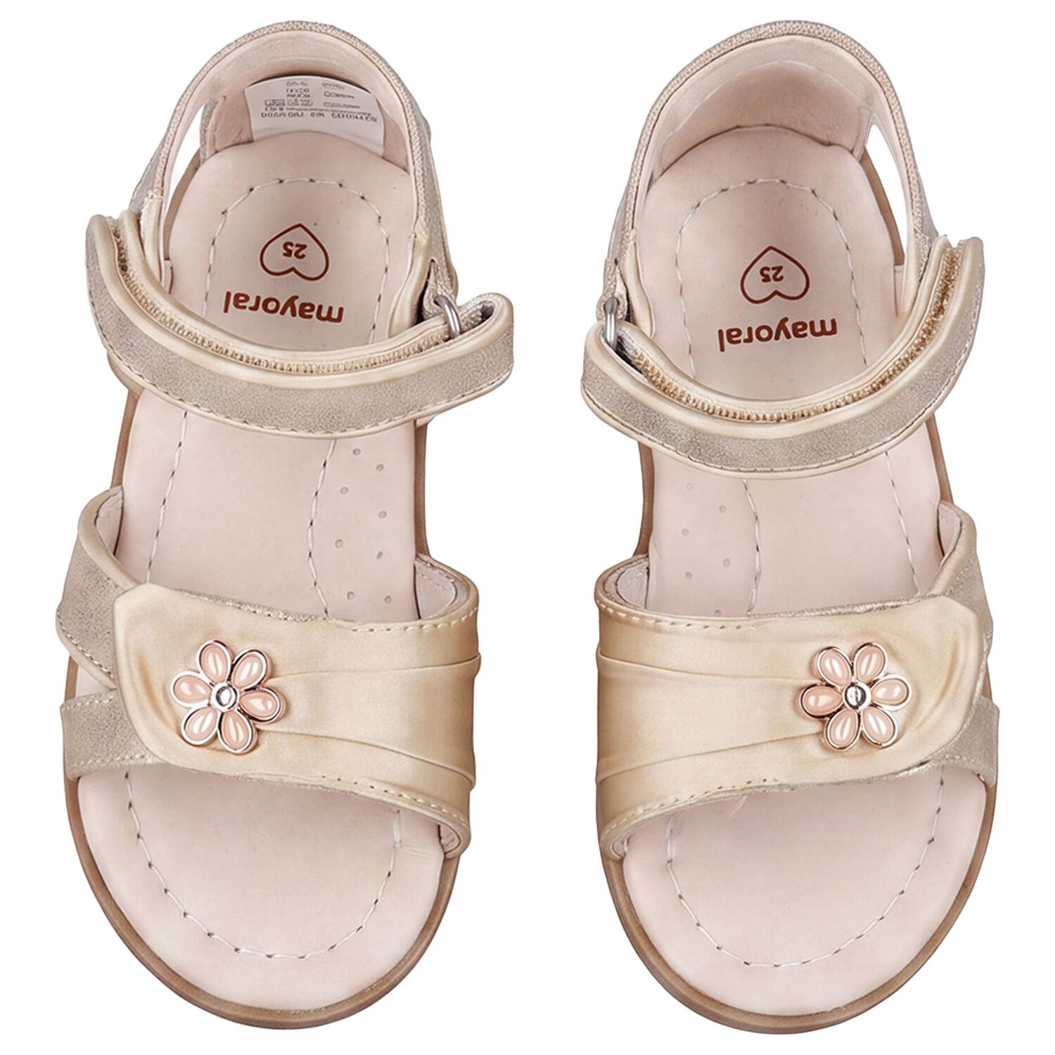 Younger Girls Gold Floral Pearl Sandals, 1, hi-res