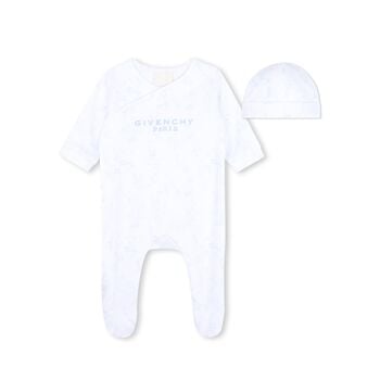 Baby Boys White & Blue Toile de Jouy Babygrow Gift Set