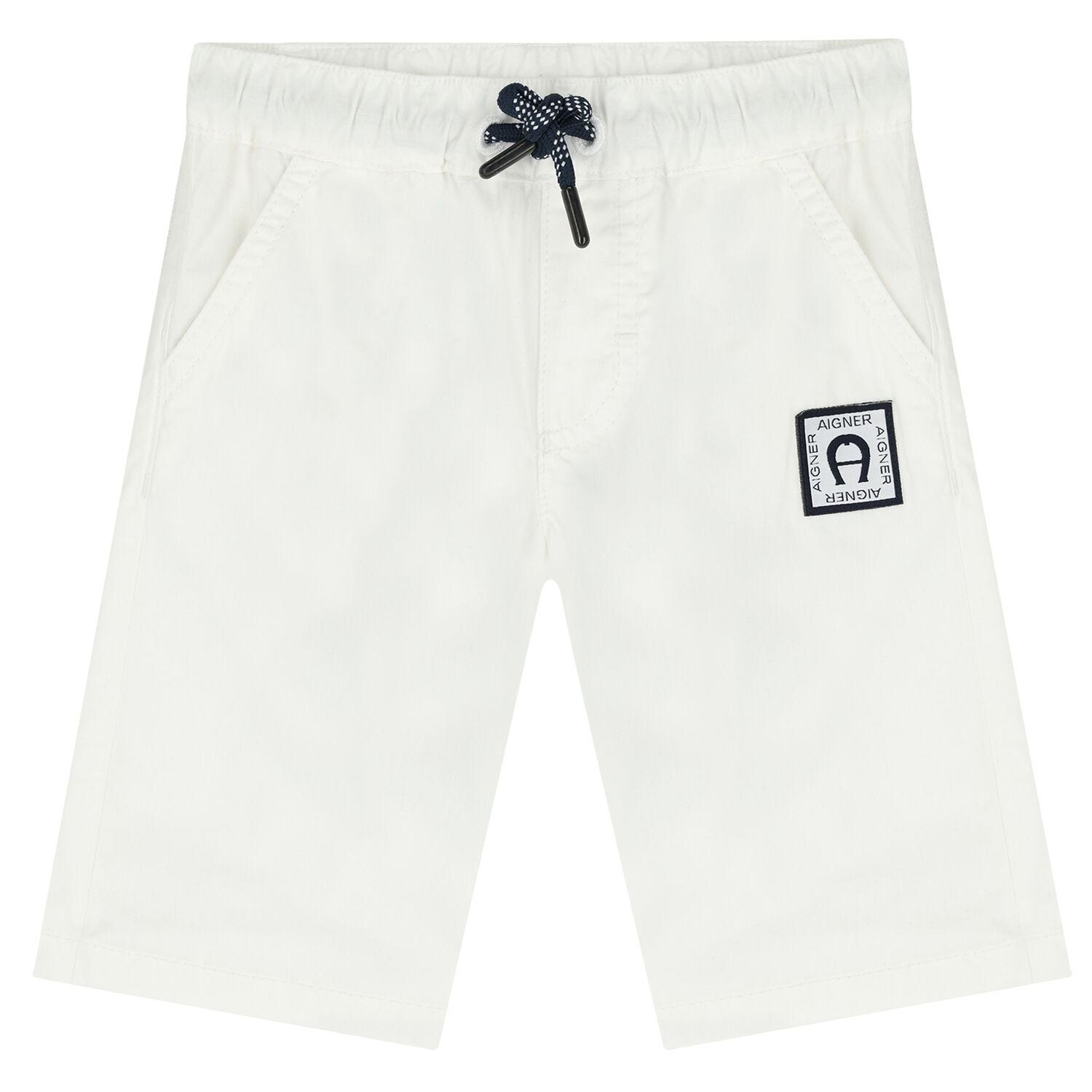 Younger Boys White Logo Shorts, 1, hi-res