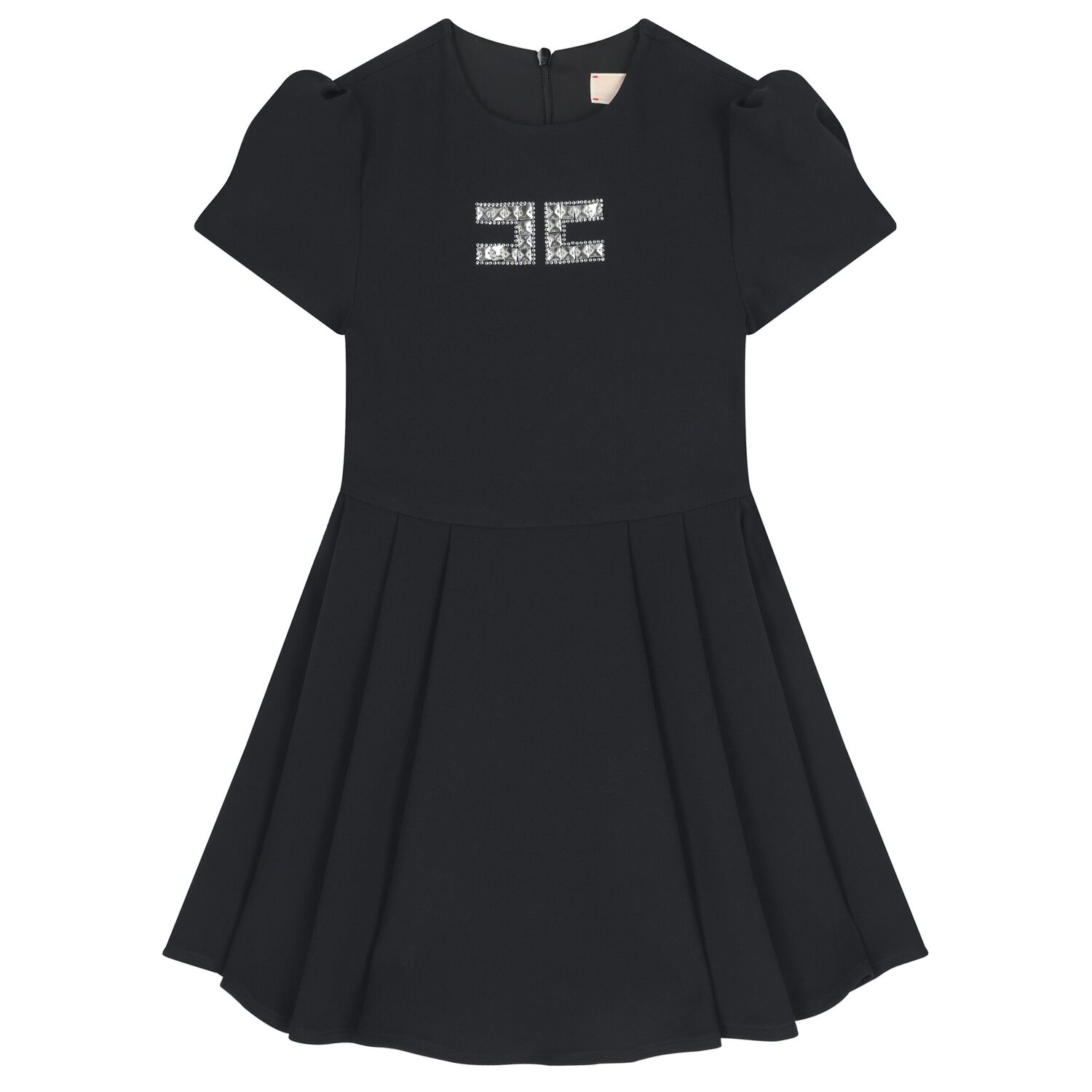 Girls Black Diamante Logo Pleated Dress, 2, hi-res