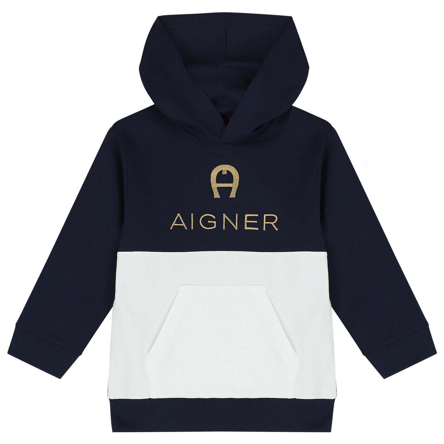 Boys Navy Blue & White Logo Hooded Top, 1, hi-res
