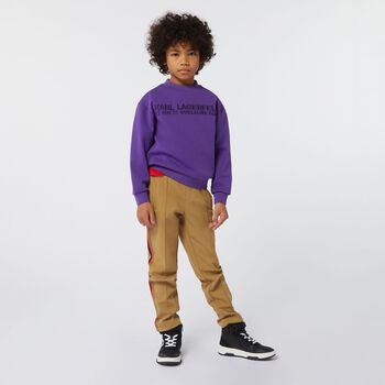 بنطلون أولاد رياضي بالشعار باللون البيج