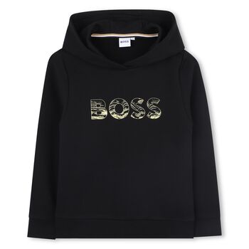 Boys Black Logo Hooded Top