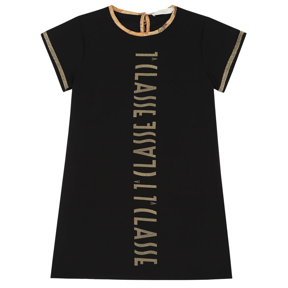 Alviero Martini Girls Black & Gold Logo Dress Junior Couture UAE