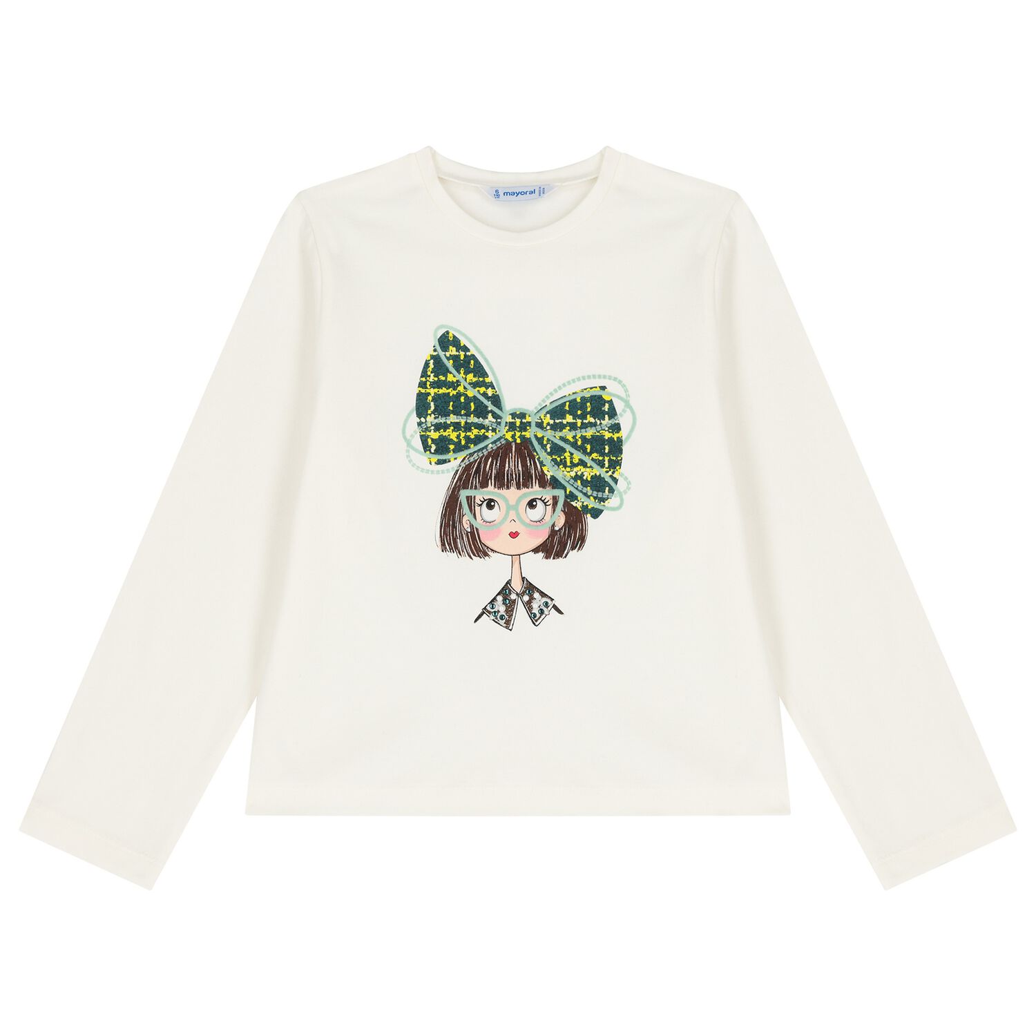 Girls Ivory Printed Long Sleeve Top, 2, hi-res