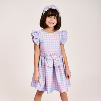 Girls Blue & Pink Houndstooth Headband 