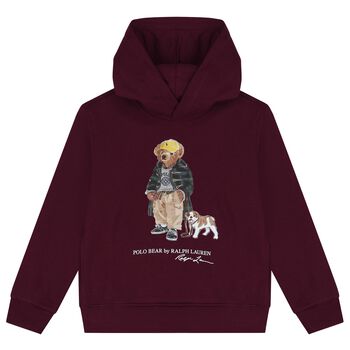 Ralph Lauren Boys Burgundy Polo Bear Logo Hooded Top, 1 Boys Burgundy Polo Bear Logo Hooded Top