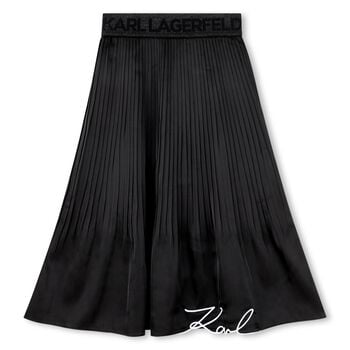 Girls Black Logo Pleated Skirt