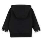 Younger Boys Black Logo Hooded Zip Up Top, 1, hi-res