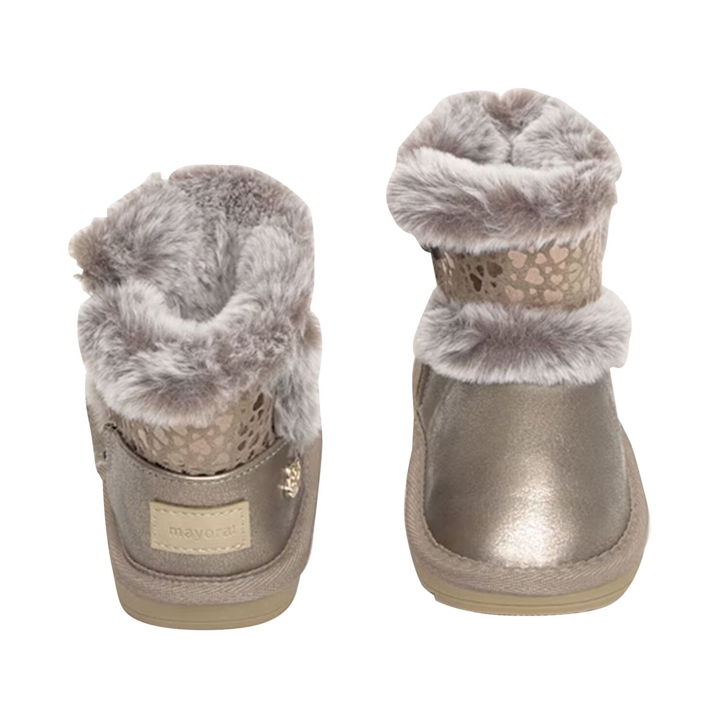 حذاء بنات من الجلد باللون الذهبي , 2, hi-res