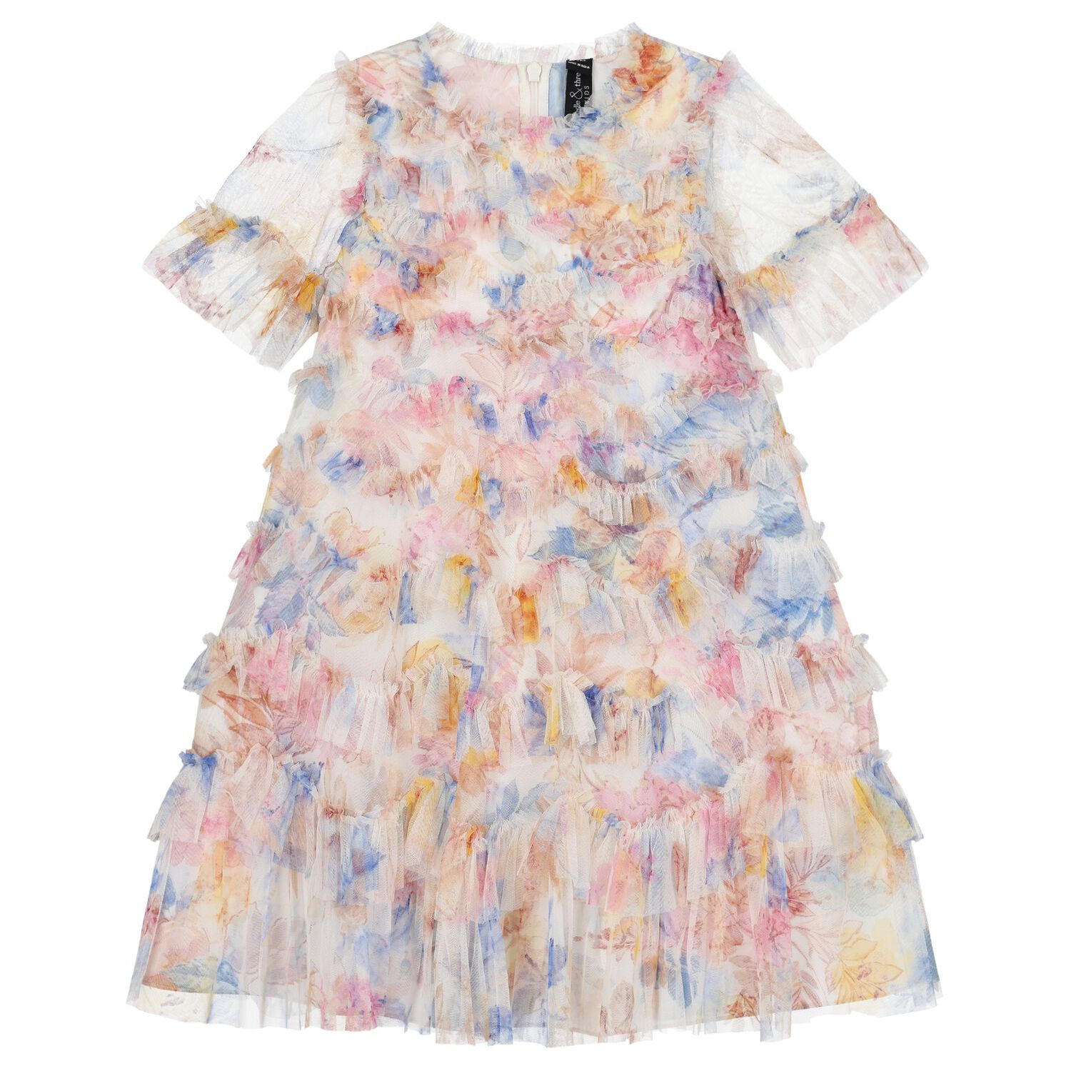 Girls Multi-coloured Ruffe Tulle Dress, 1, hi-res image number null