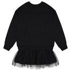 Girls Black Logo Sweatshirt Tulle Dress, 1, hi-res