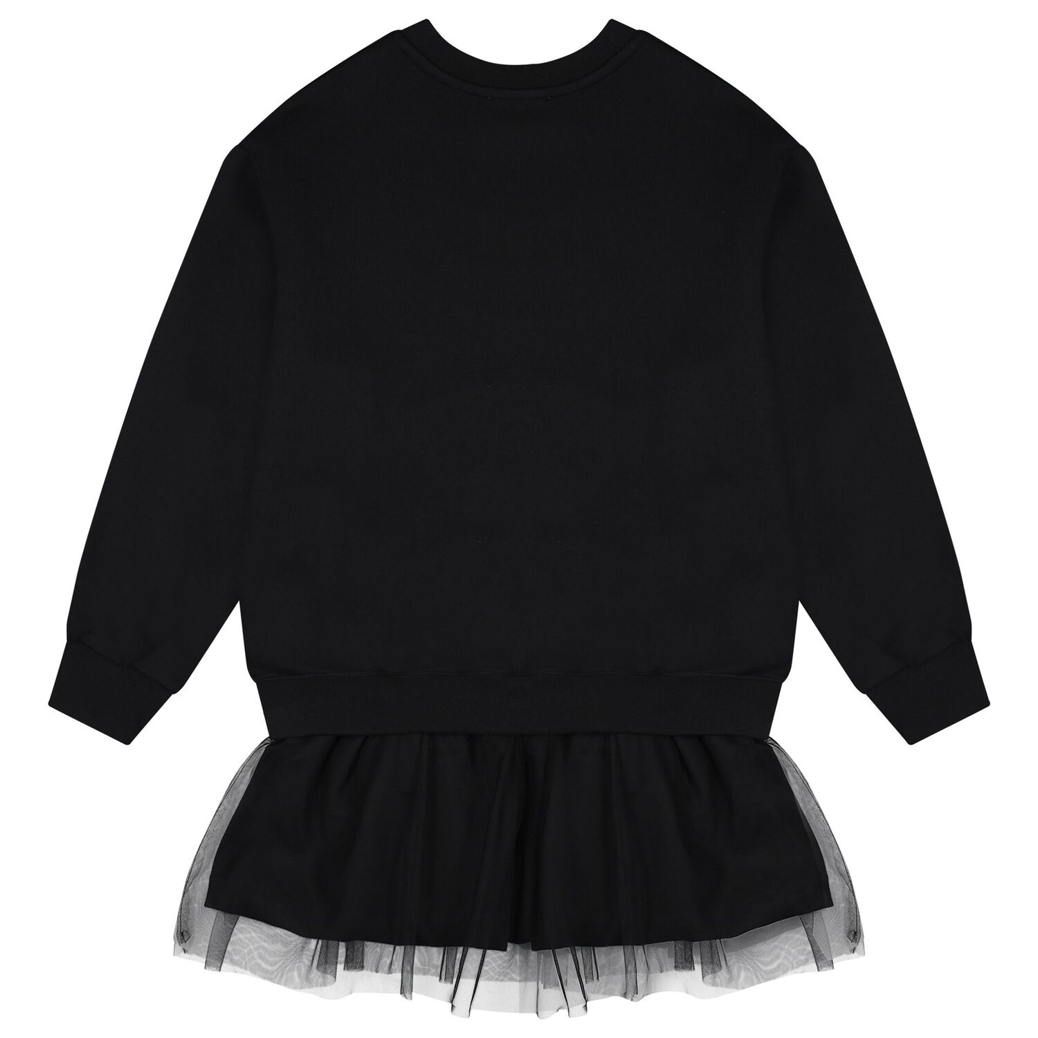 Girls Black Logo Sweatshirt Tulle Dress, 1, hi-res